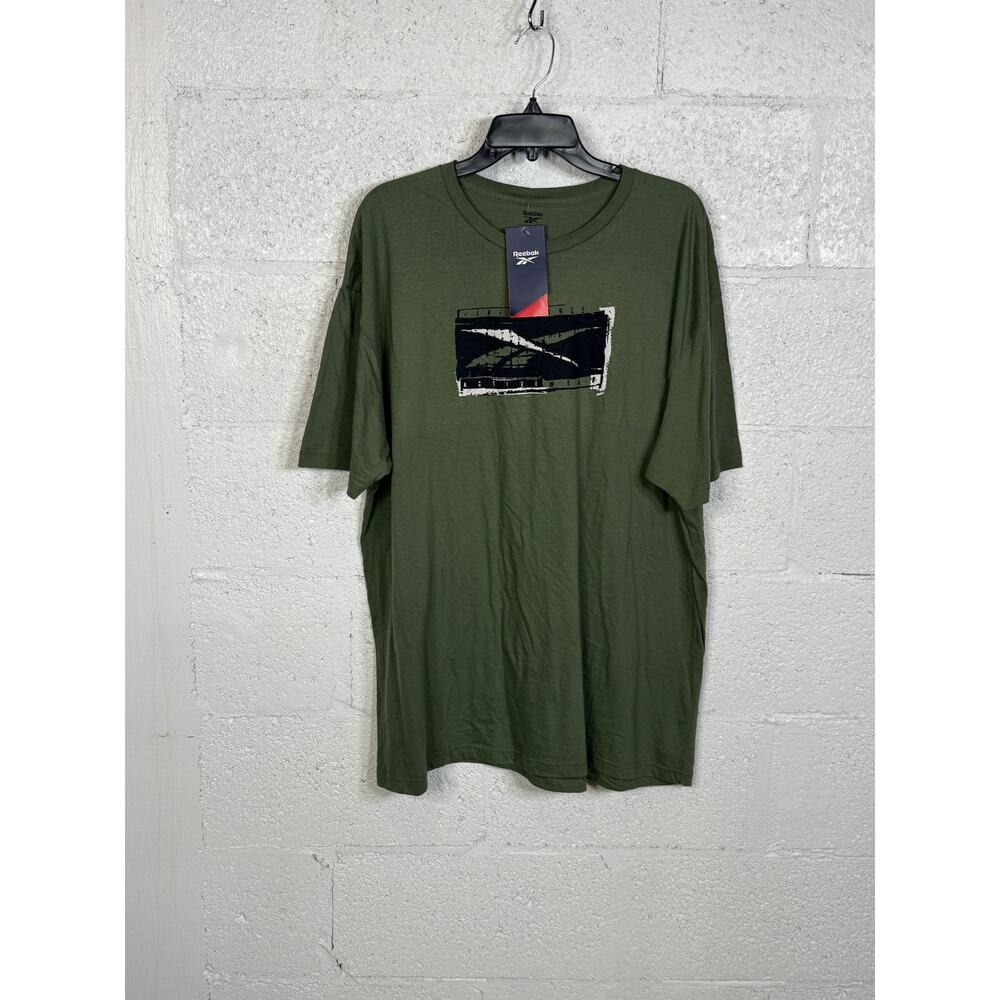 Reebok Men's logo Graphic Cotton Short Sleeve T-shirt, army  Large